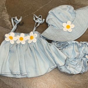Oh Baby Baby Gidget Lyocell Denim Sunsuit and Bloomers Set with Matching hat!!!